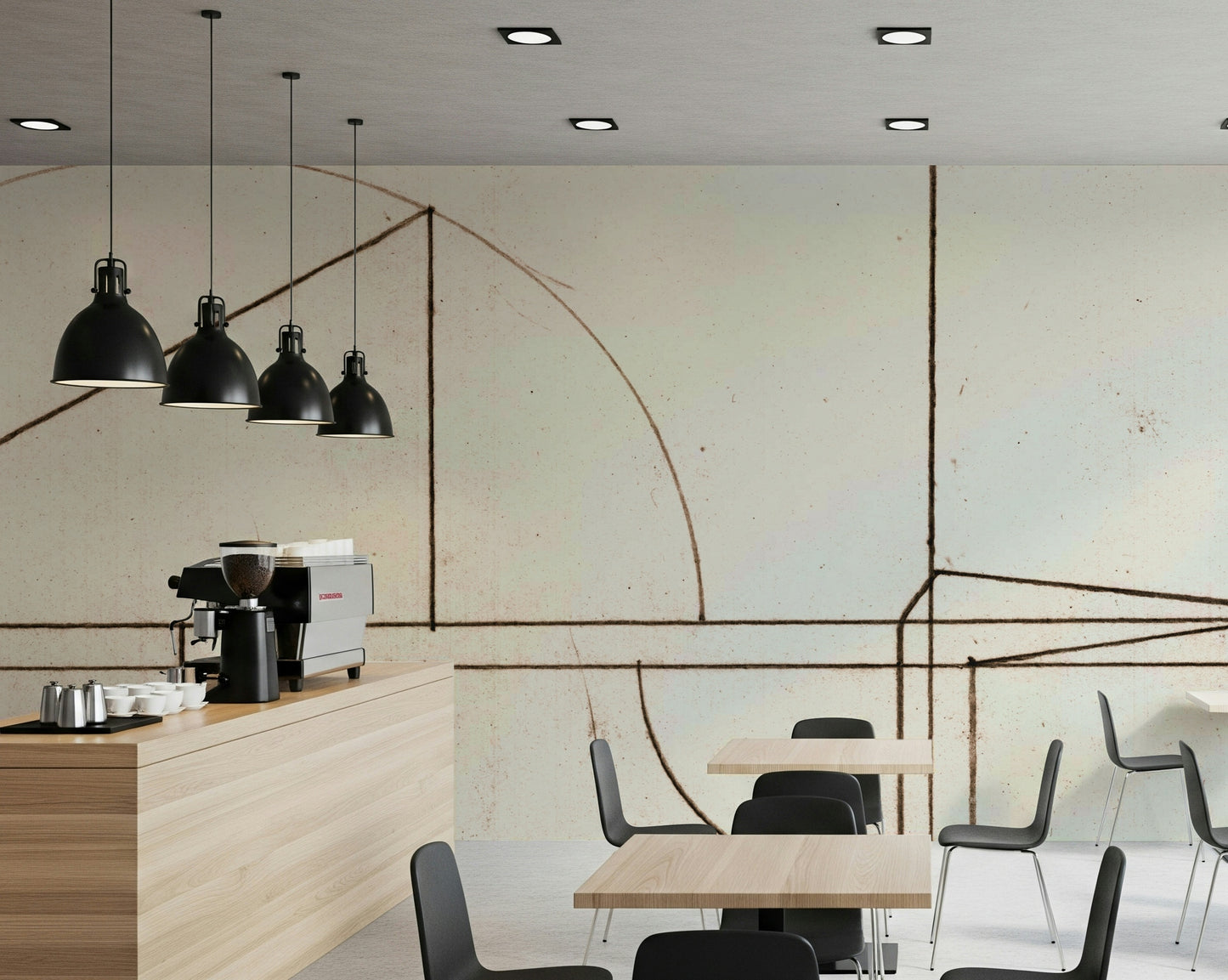 A calming abstract design wallpaper mural that defines a space.