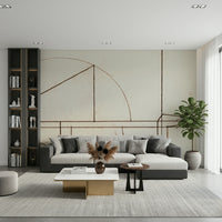 A peaceful modern abstract mural on decorative wallpaper.
