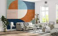 A calming abstract design wallpaper mural that defines a space.