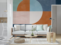 A beautiful abstract circle and square wallpaper mural for a modern home.