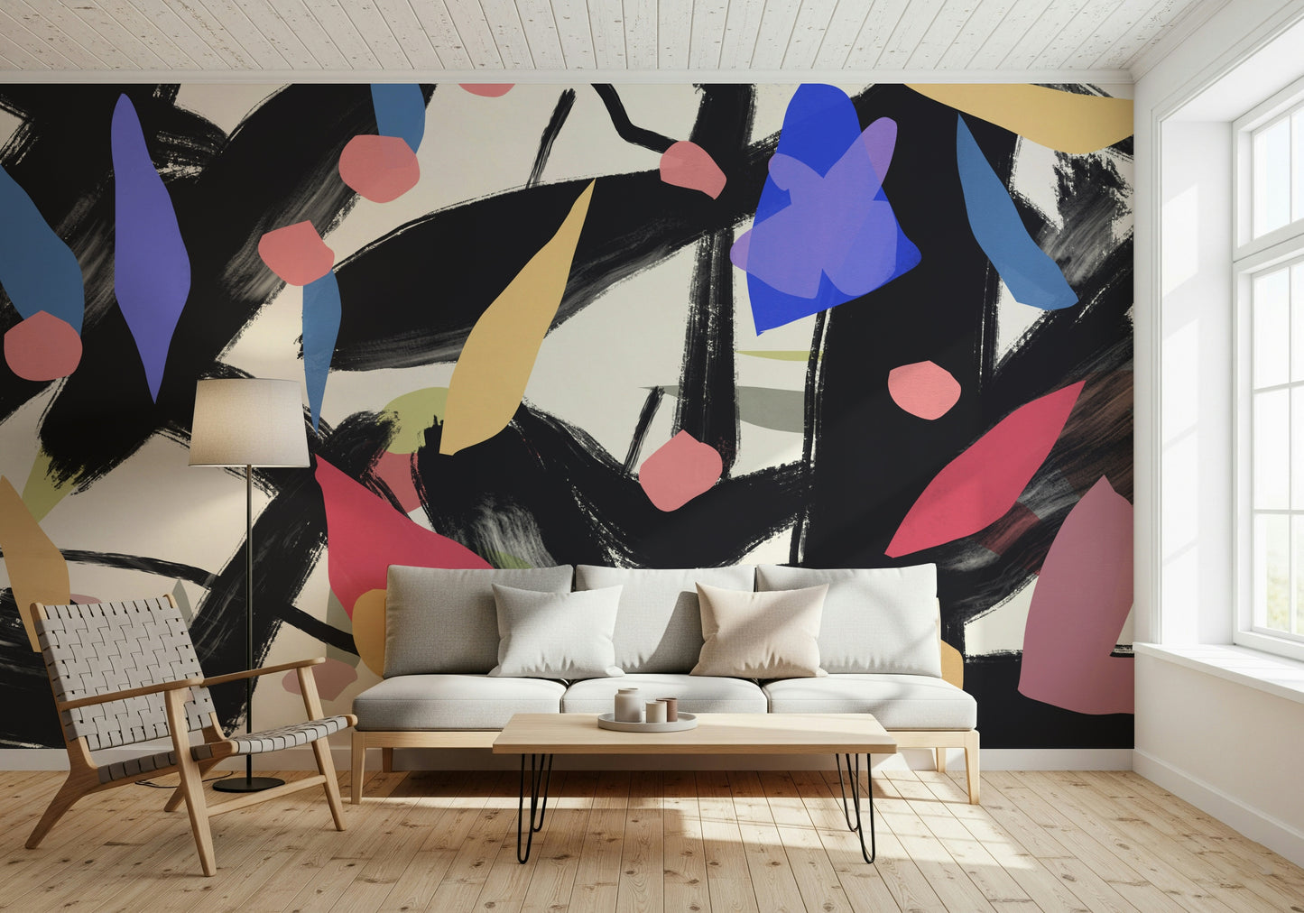 A beautiful modern art wall mural of delicate lines.