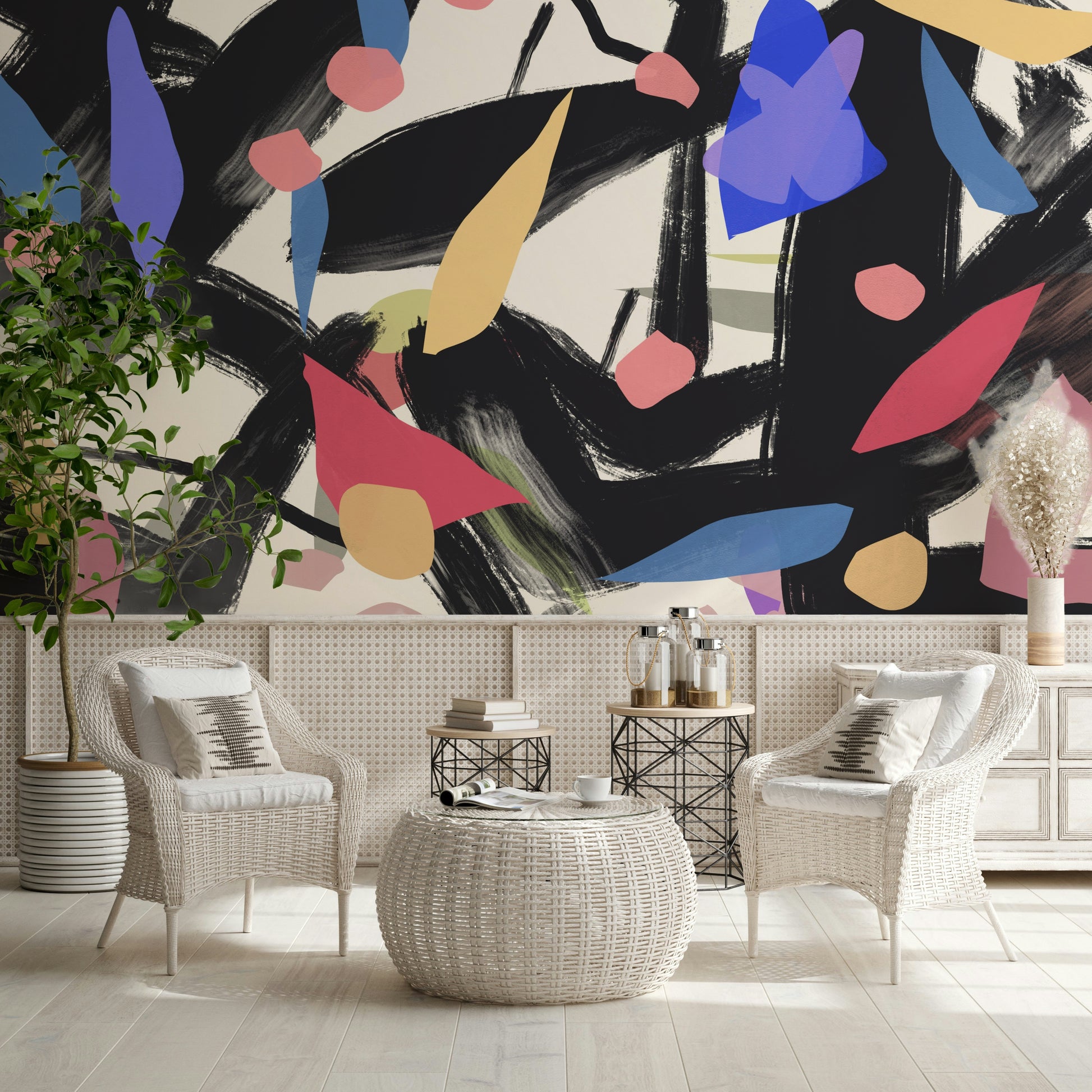 A beautiful abstract brushstroke wallpaper mural with a flowing, rhythmic pattern.