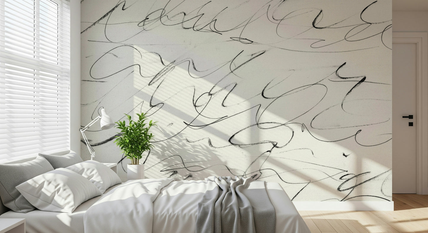 A graceful subtle pattern wall mural in cool, neutral tones.