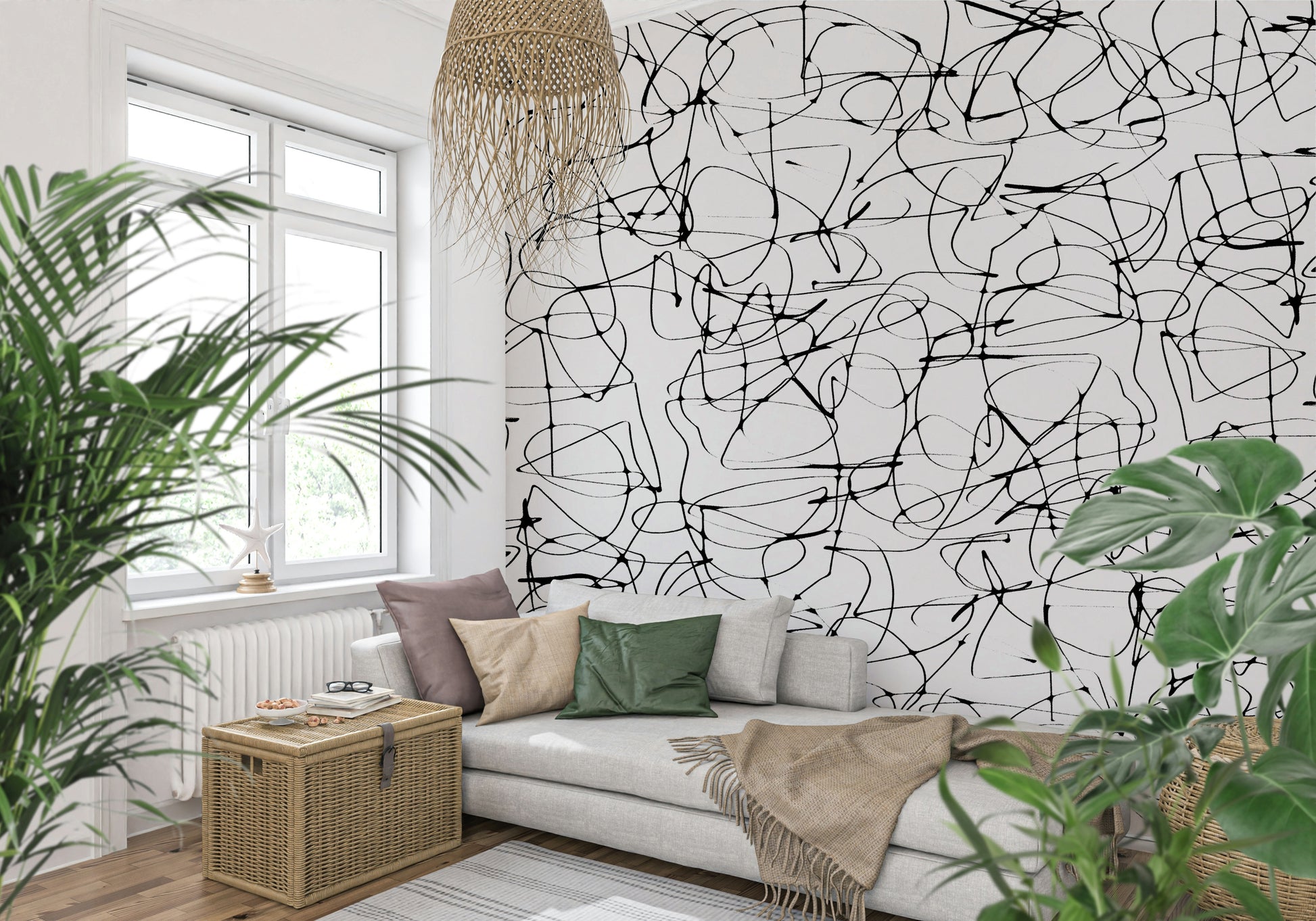 A calming abstract design wallpaper mural that defines a space.