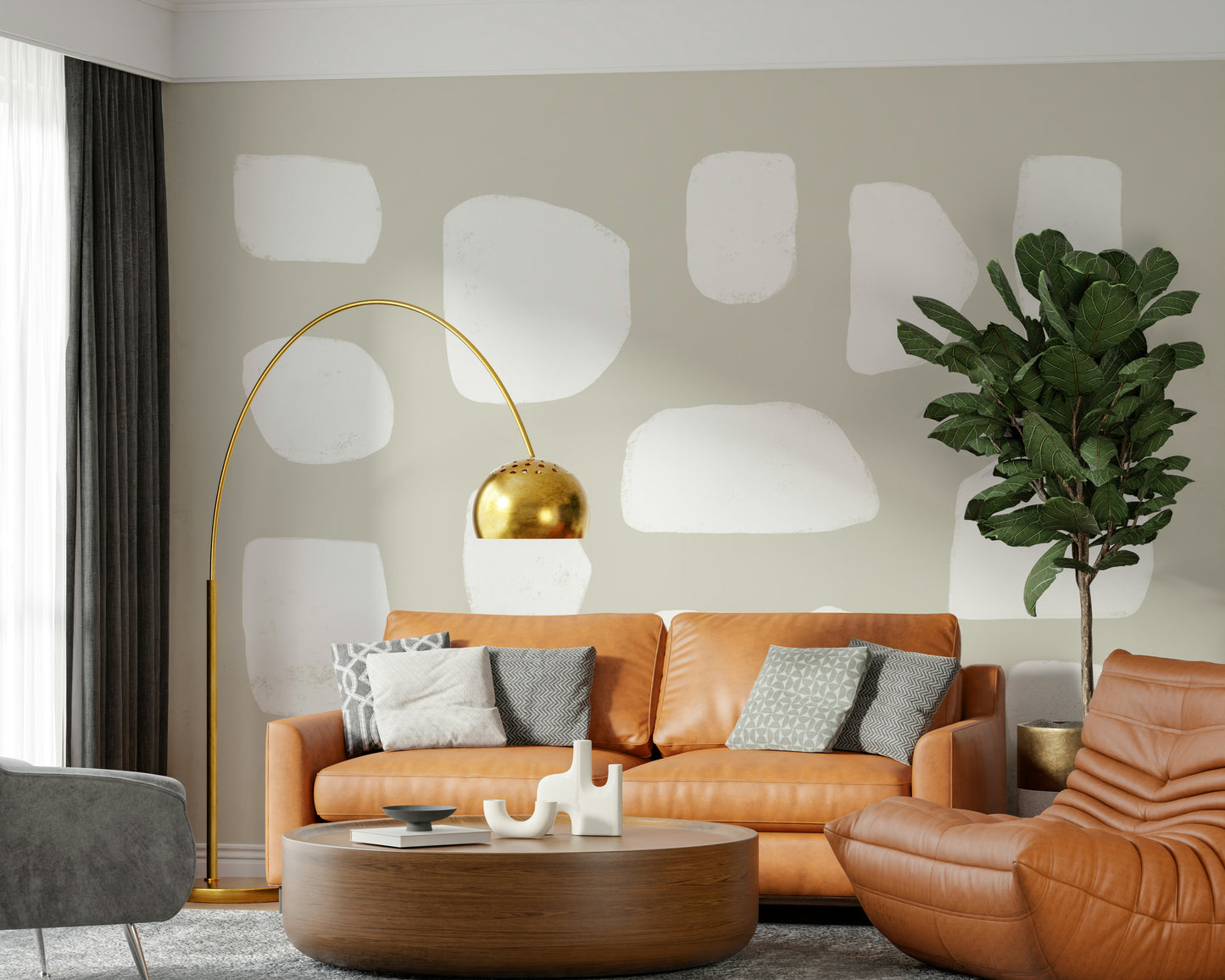 An artistic soft focus mural on minimalist wallpaper.