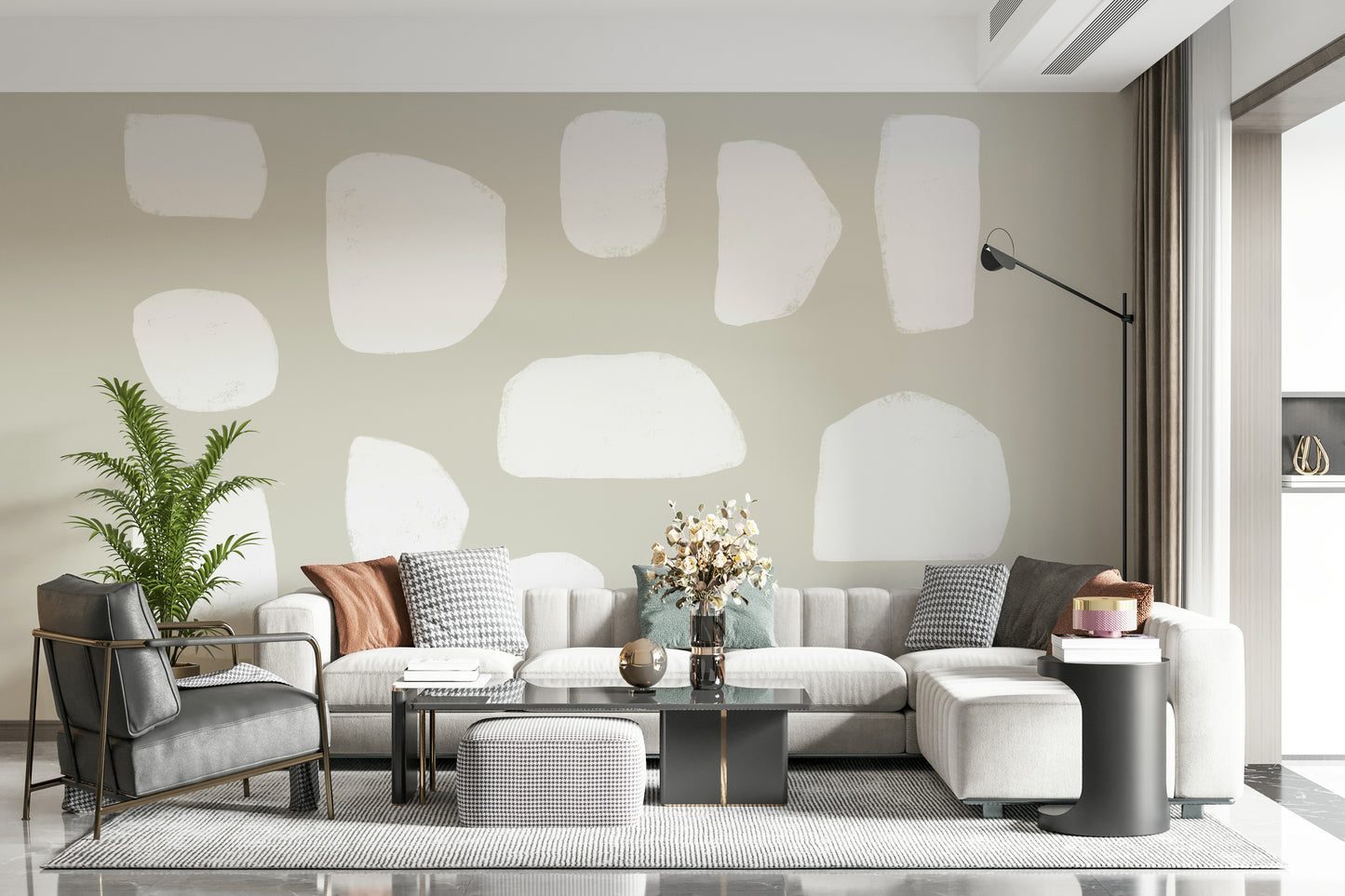 An artistic minimalist form mural for home decor.