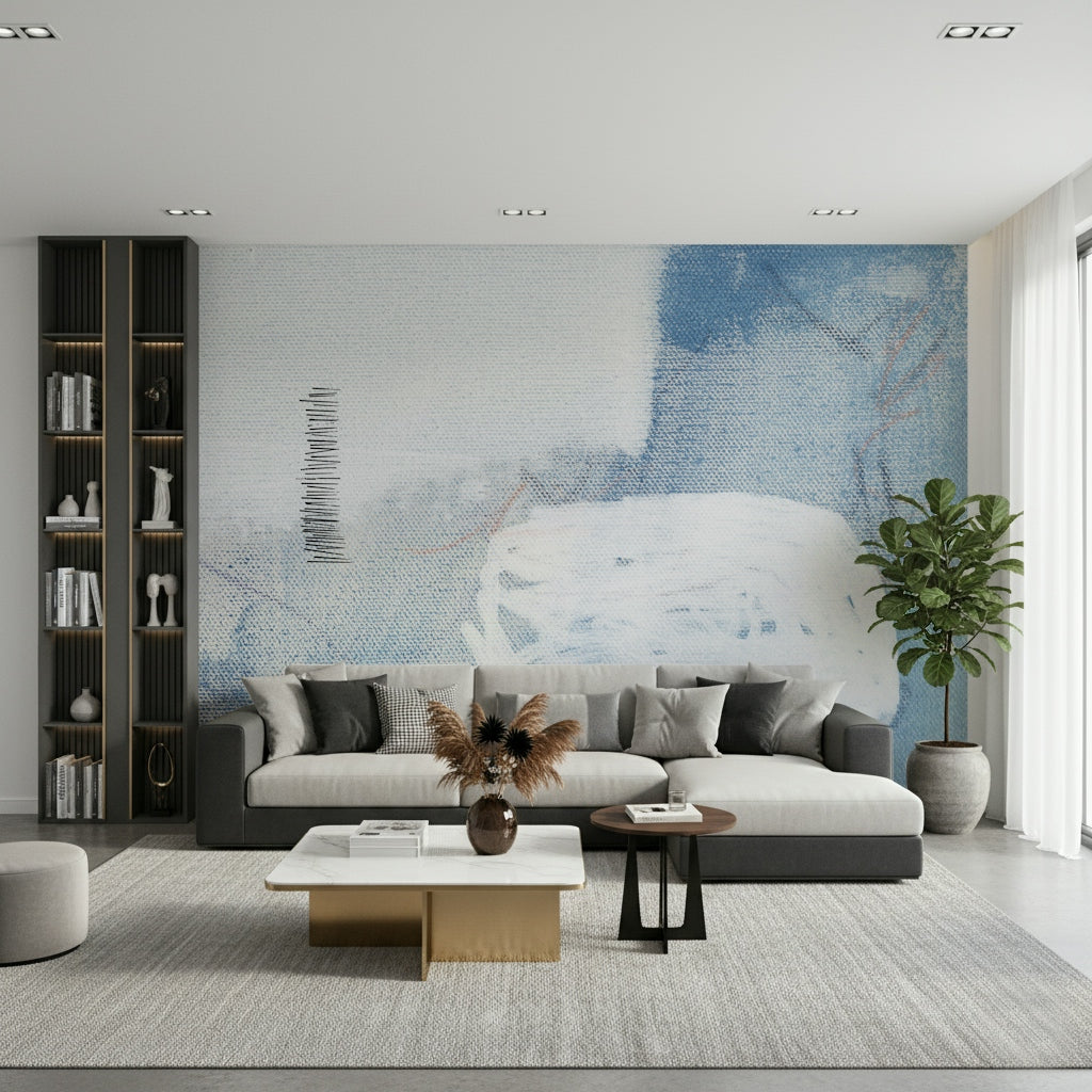 An artistic soft focus mural on minimalist wallpaper.