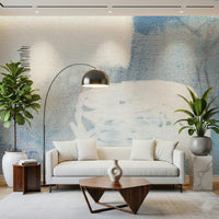 A beautiful abstract blue wallpaper mural with a watercolor, dreamlike texture.