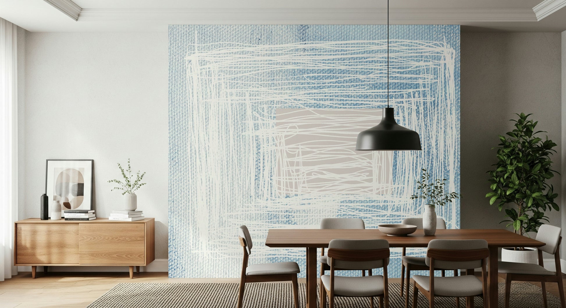 A beautiful abstract dreamscape wallpaper mural with soft, layered textures like canvas.