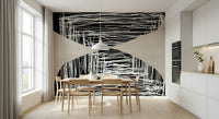 A calming abstract design wallpaper mural that defines a space.