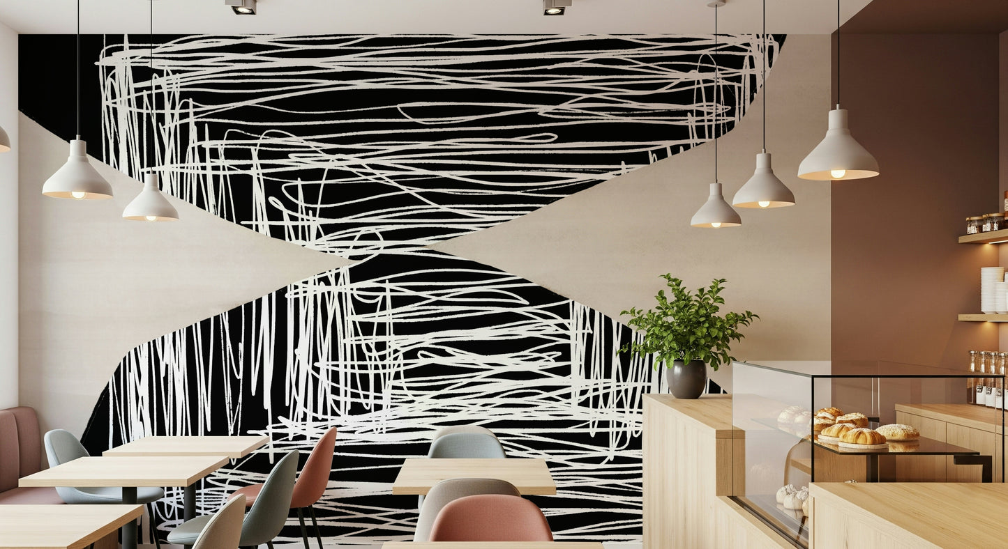 A graceful subtle energy wall mural in cool, bold tones.