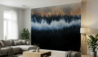 A calming abstract design wallpaper mural that defines a space.
