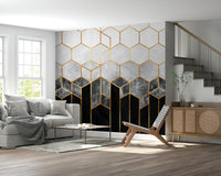 A graceful subtle hexagon wall mural in cool, bold tones.