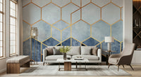 A peaceful geometric design mural on decorative wallpaper.