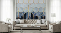 A beautiful gilded hexagon wallpaper mural for a modern home.