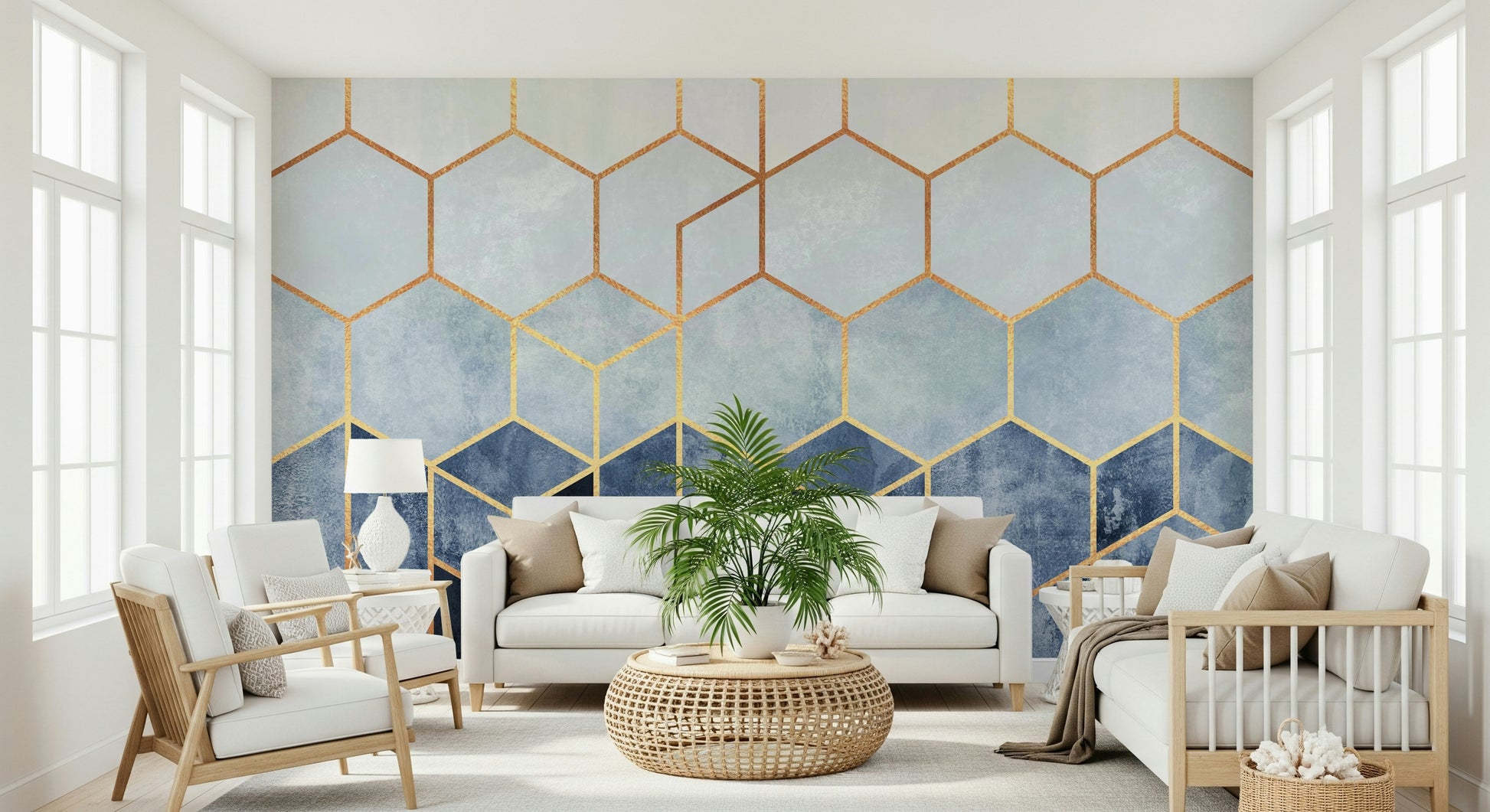 A calming modern pattern wallpaper mural that defines a space.