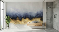 A peaceful modern abstract mural on decorative wallpaper.
