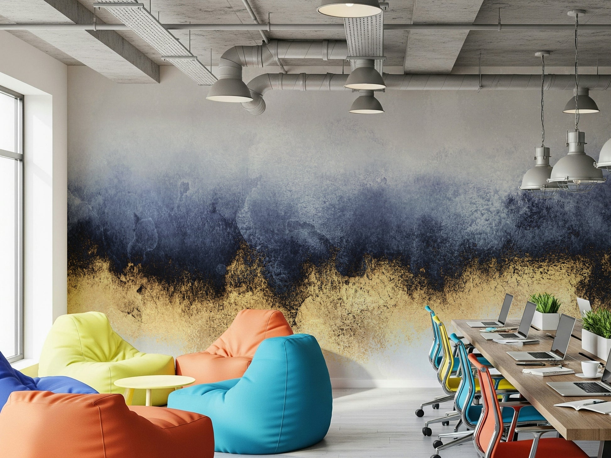 An artistic soft focus mural on luxury wallpaper.