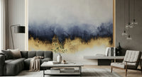 A beautiful abstract gold and azure wallpaper mural for a modern home.