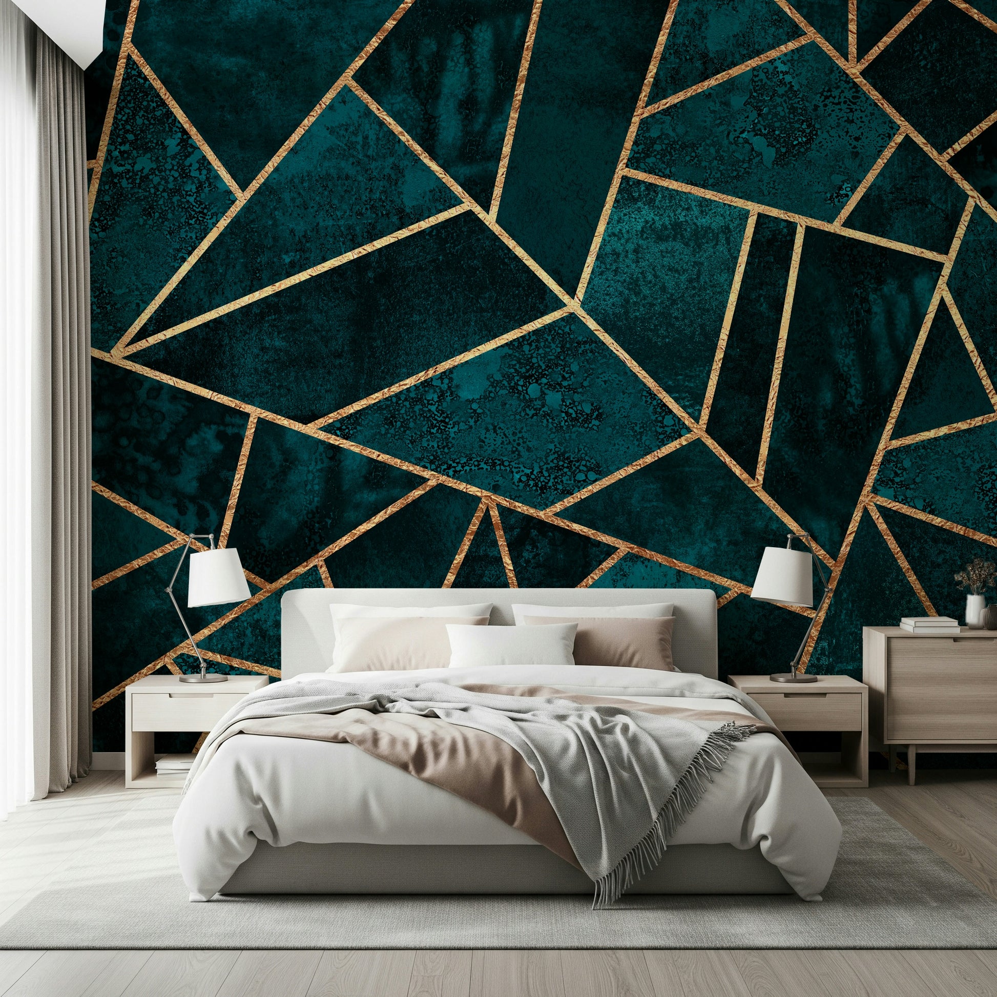 A classic abstract block wallpaper for walls with gold foil.