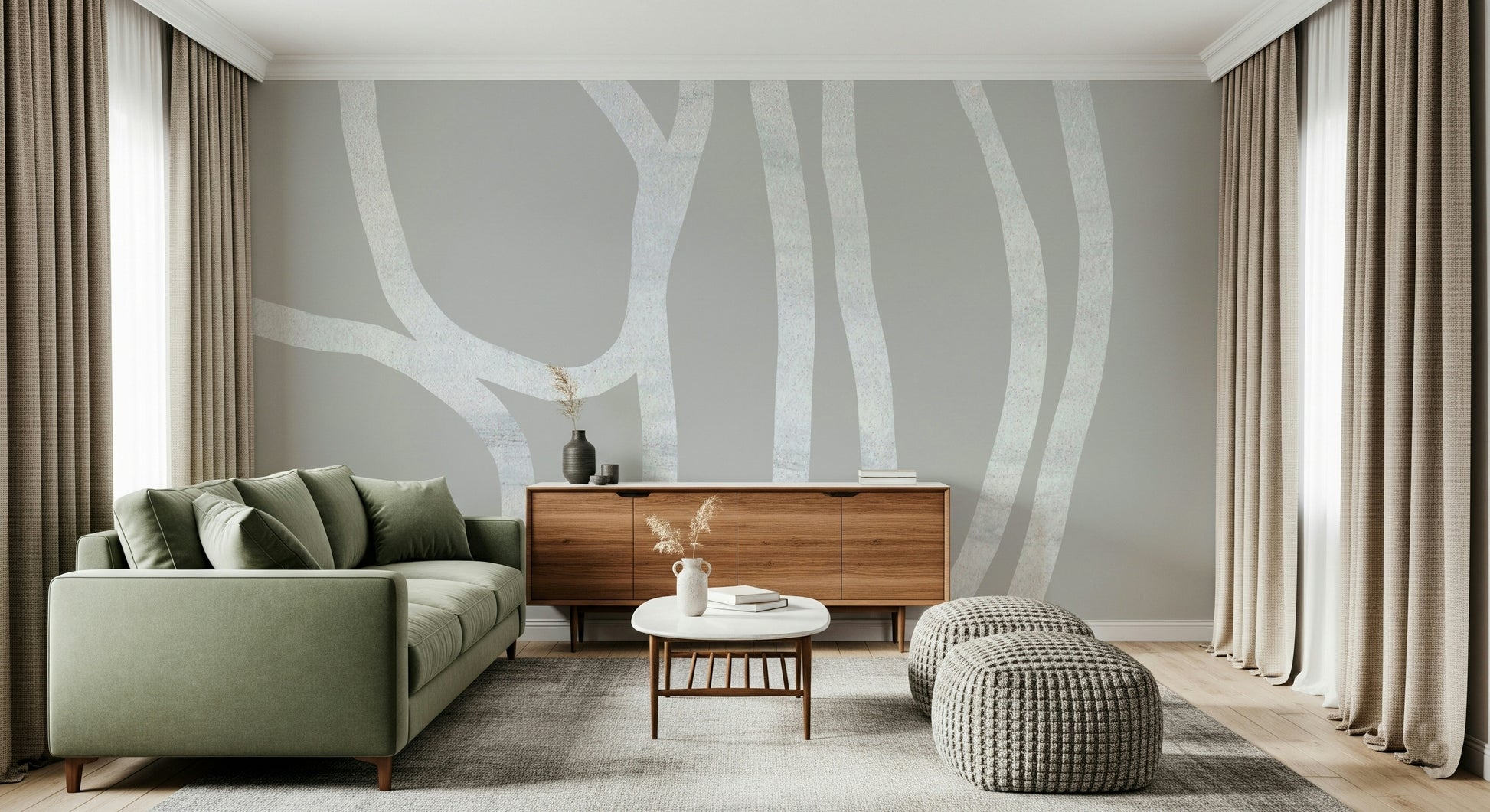 An artistic soft focus mural on minimalist wallpaper.