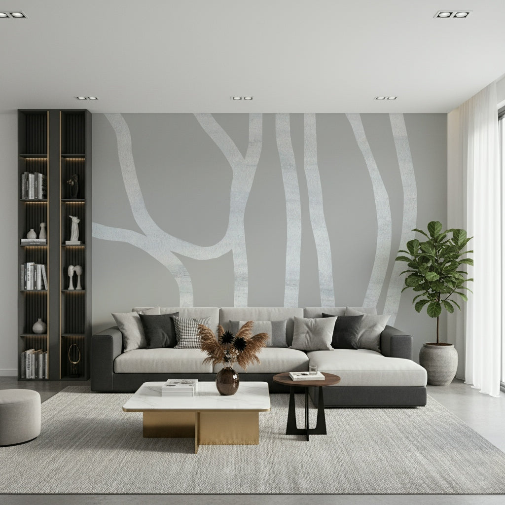 A graceful subtle pattern wall mural in cool, gray tones.