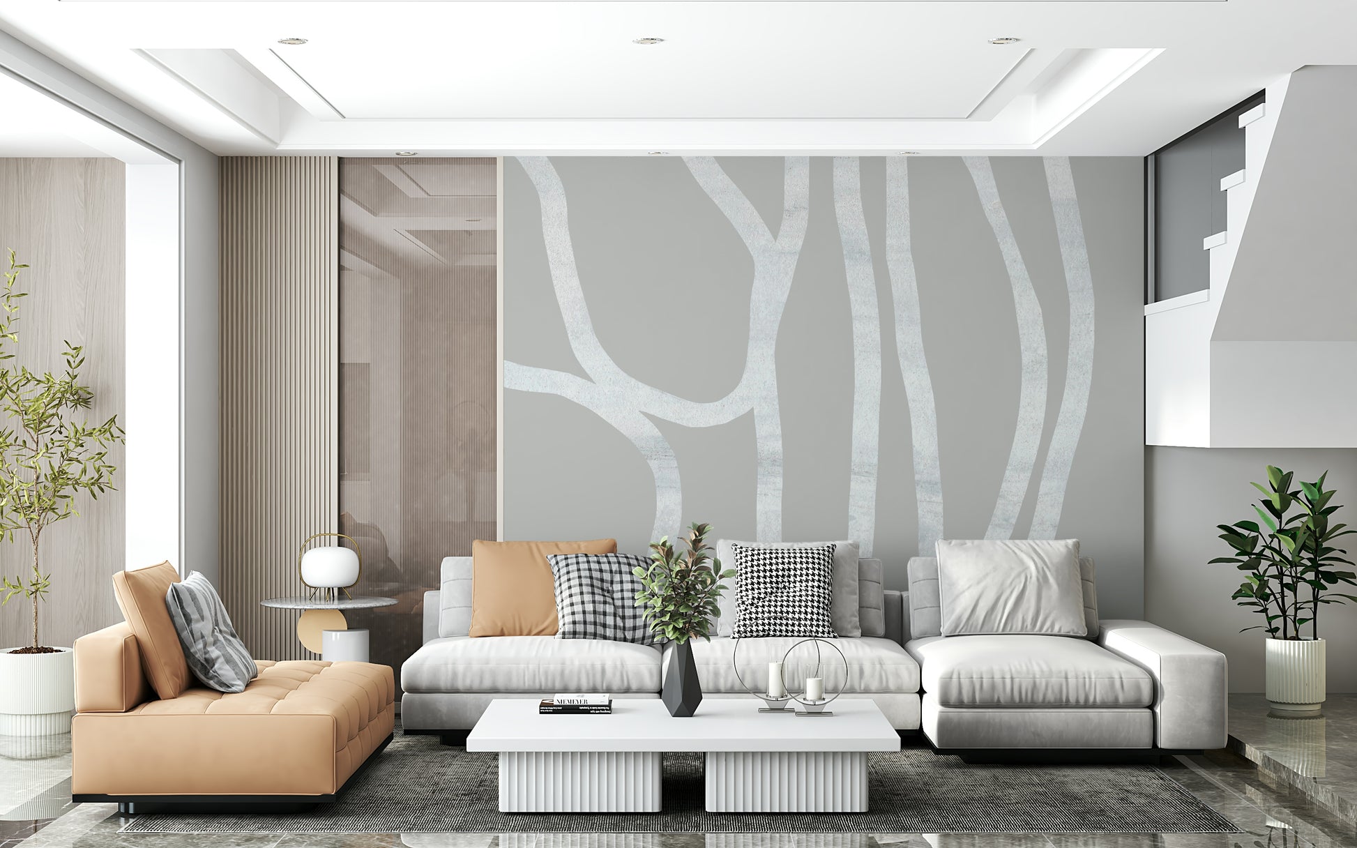 A beautiful abstract gray line wallpaper mural for a modern home.