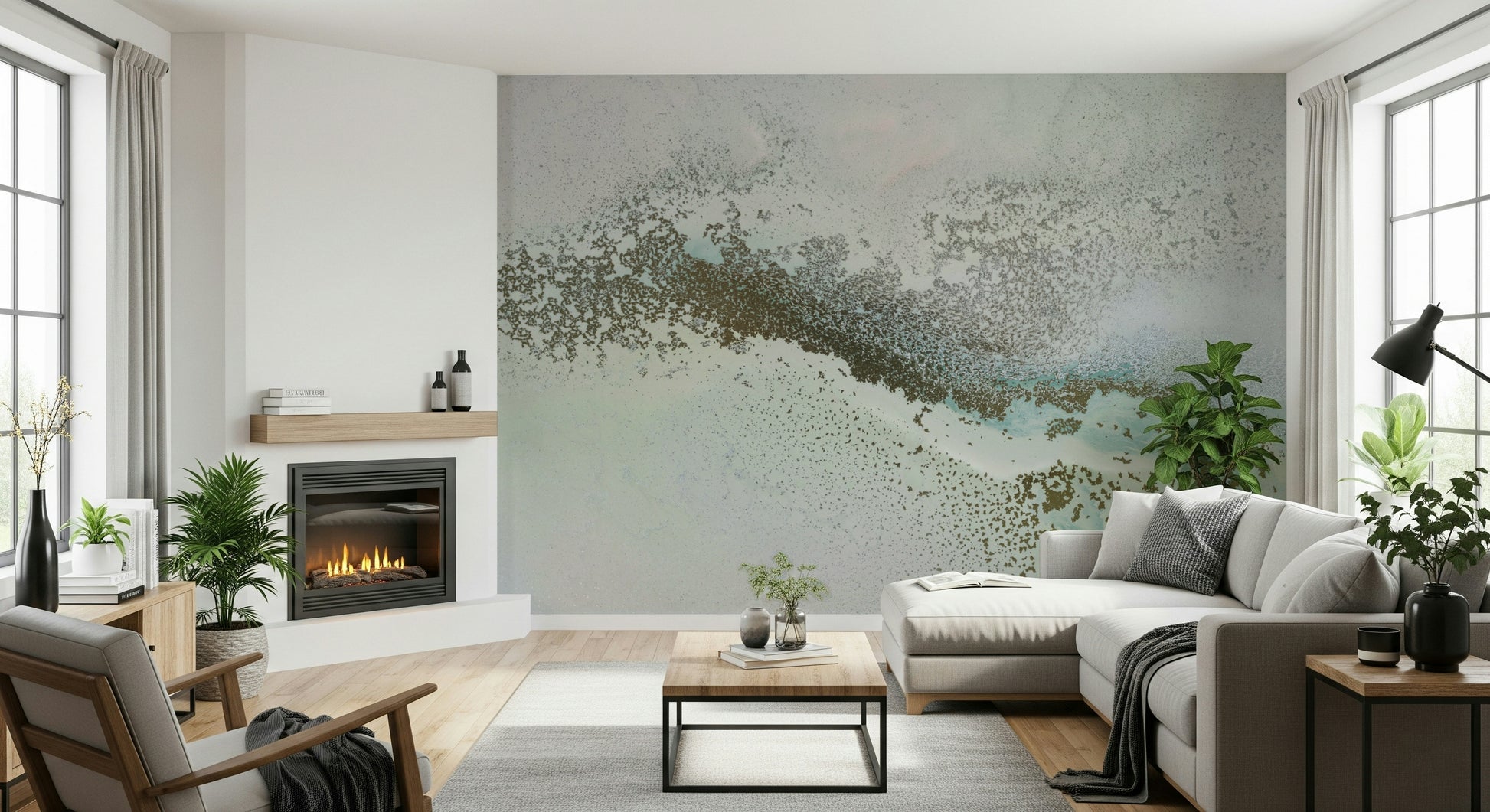 A graceful subtle pattern wall mural in soft, tranquil tones.