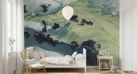 A calming abstract design wallpaper mural that defines a space.