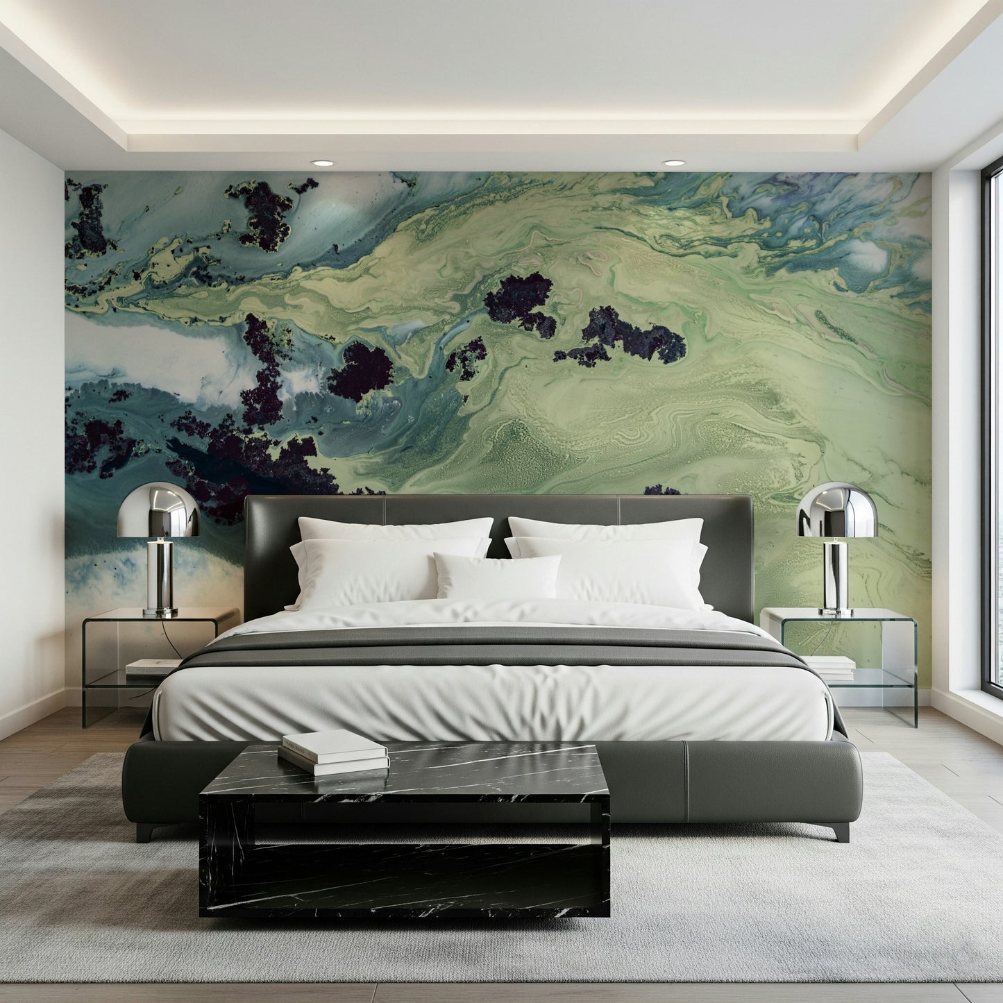An artistic soft focus mural on minimalist wallpaper.