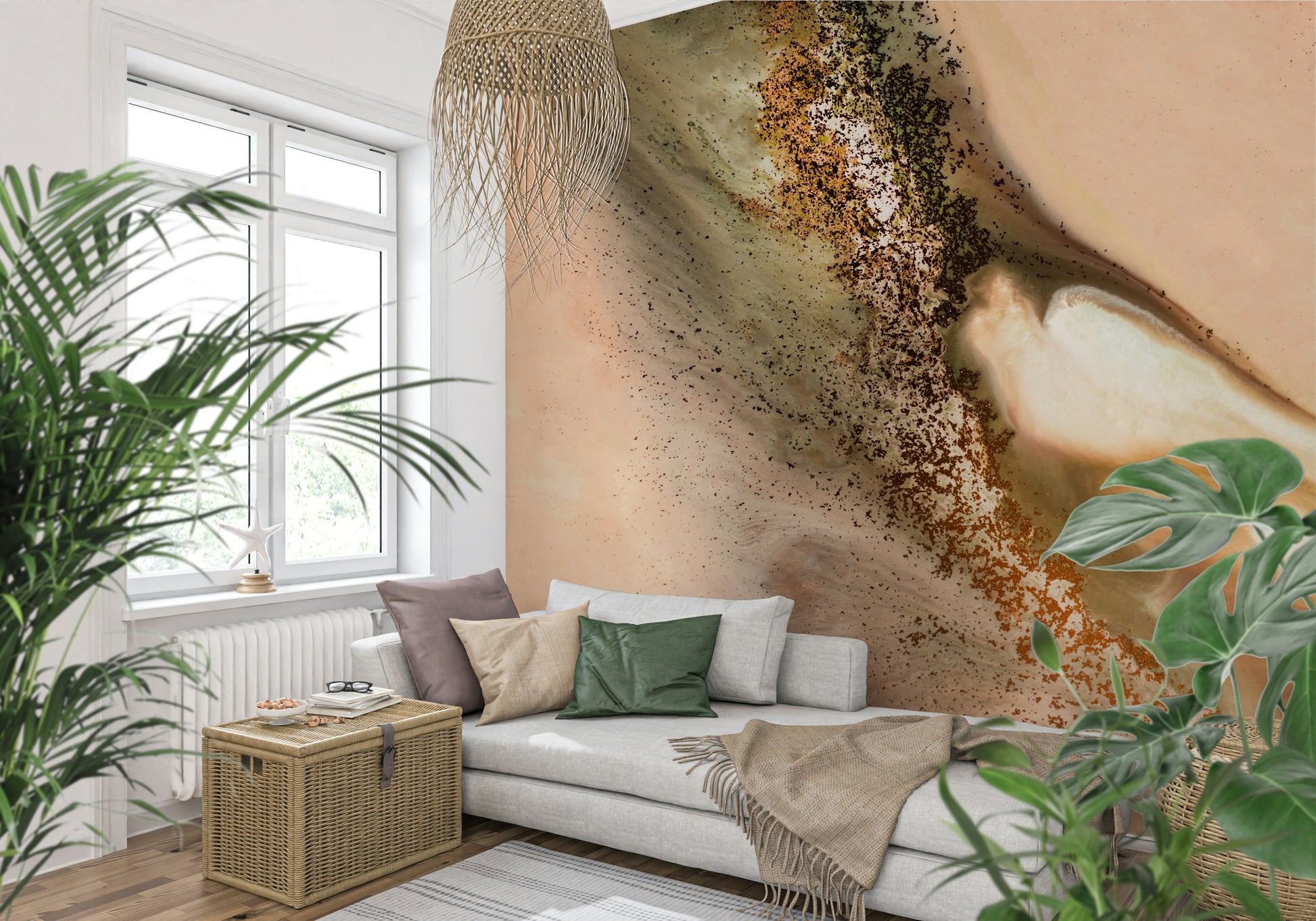 A beautiful abstract texture wallpaper mural with gilded, sandy tones.