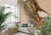 A beautiful abstract texture wallpaper mural with gilded, sandy tones.