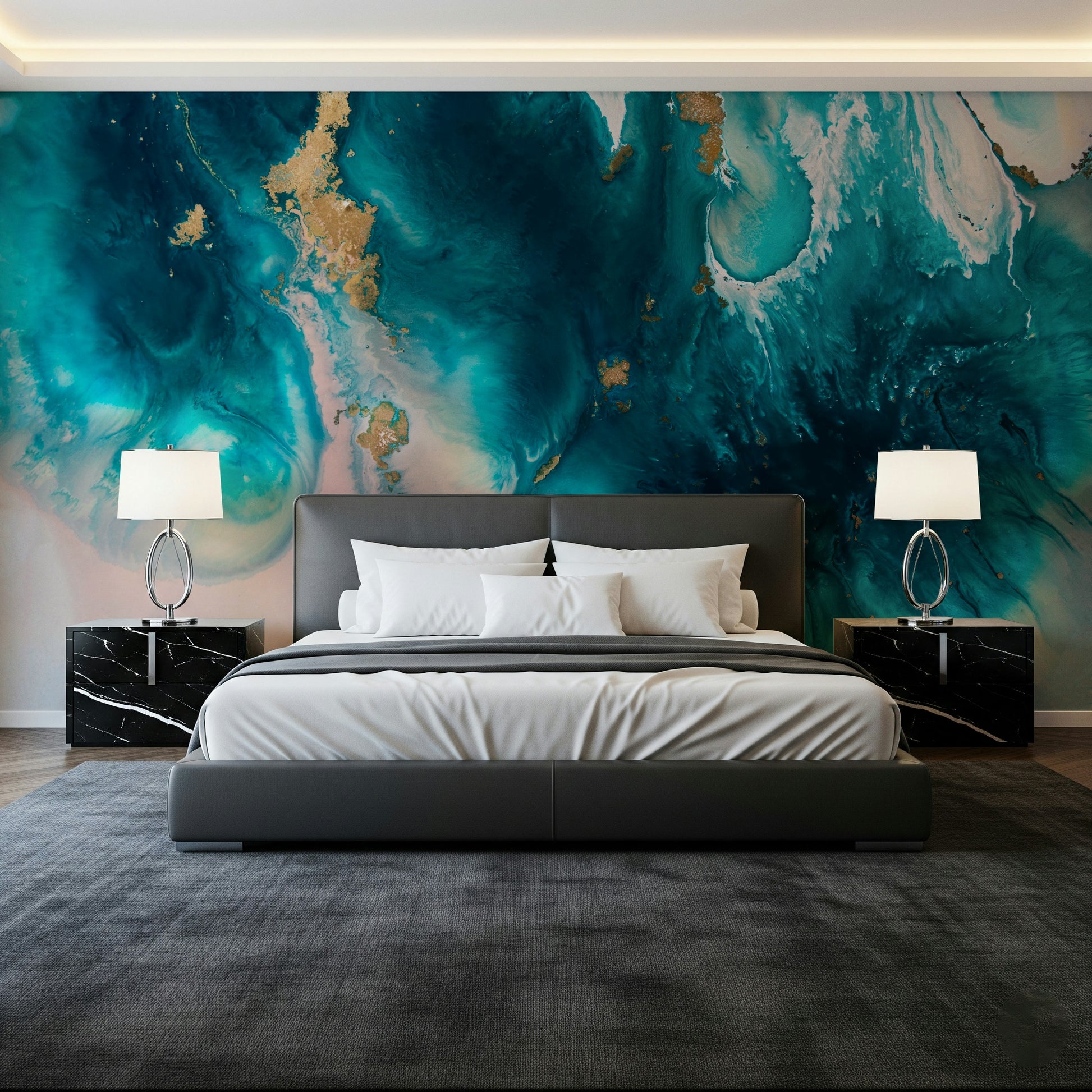 An artistic soft focus mural on luxury wallpaper.