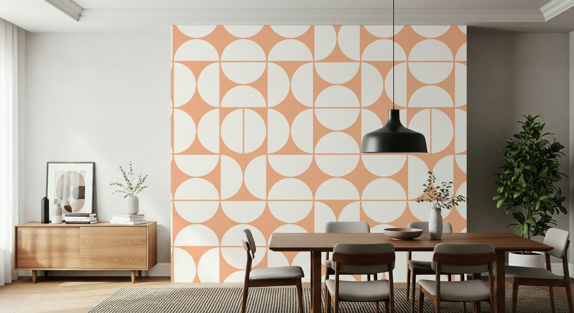 An artistic minimalist form mural for home decor.