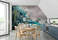 A calming underwater design wallpaper mural that defines a space.
