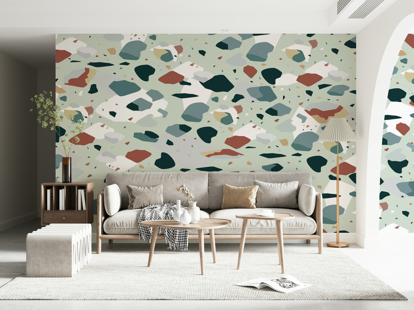 A beautiful modern terrazzo wallpaper mural with subtle pattern.