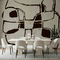 A peaceful modern abstract mural on decorative wallpaper.