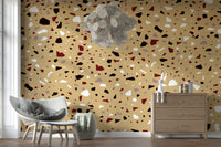 A graceful subtle geometric wall mural in cool, natural tones.