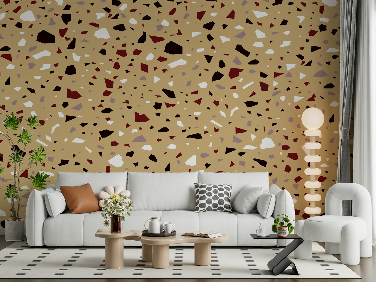 A contemplative speckled texture wallpaper mural for a feature wall.