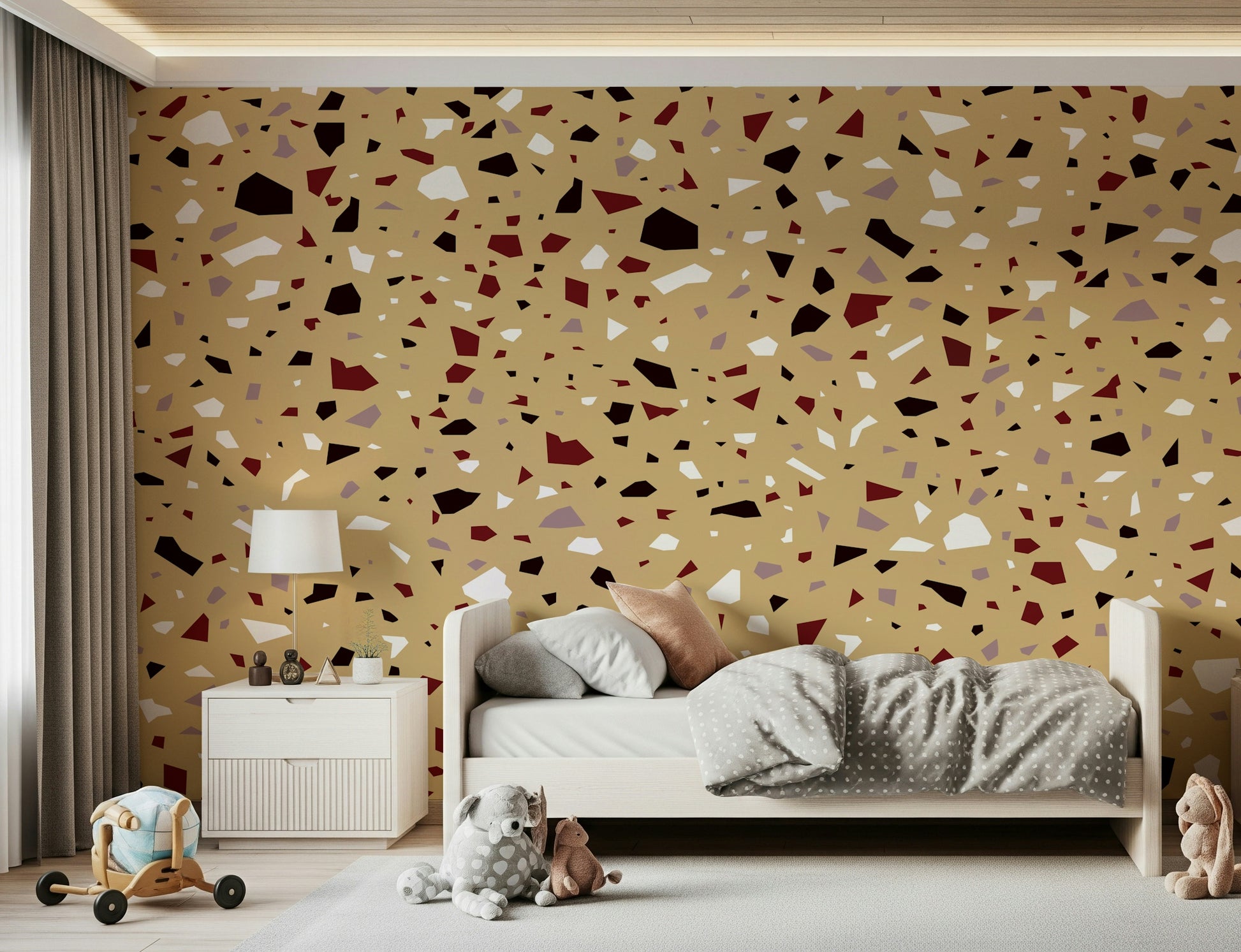 A calming abstract design wallpaper mural that defines a space.