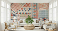 A peaceful modern abstract mural on decorative wallpaper.