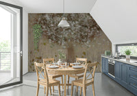 A graceful subtle flower wall mural in soft, elegant tones.