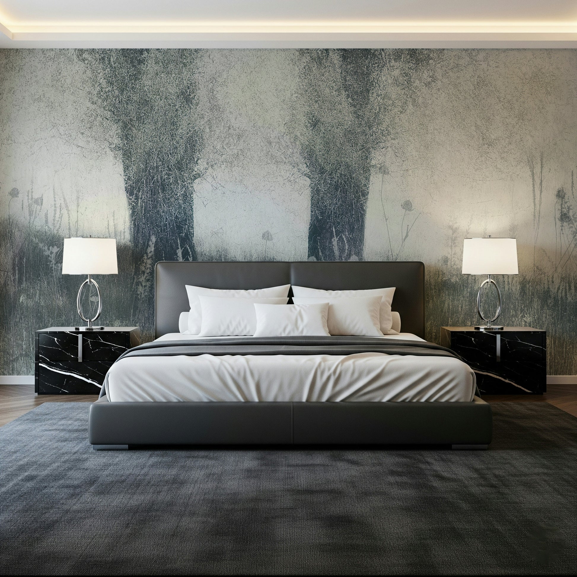 A tranquil misty arbor wall mural for your decor.
