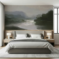 A beautiful wide-angle wall mural of a hazy river.