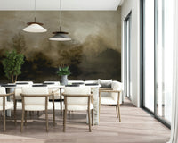 A beautiful wide-angle wall mural of a hazy wood.