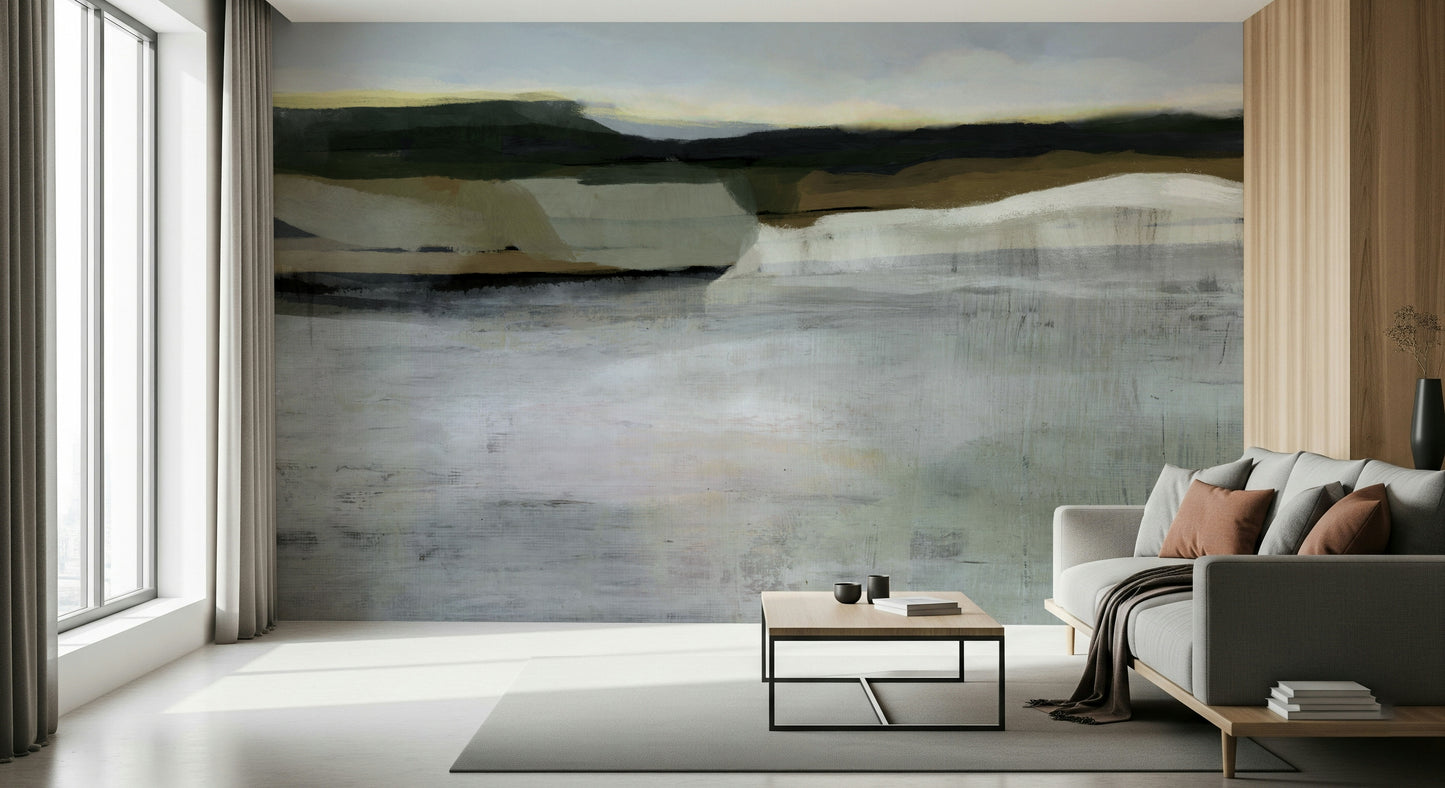 An artistic minimalist form mural for home decor.