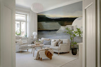 A beautiful subtle abstract wallpaper mural with a hazy horizon line.