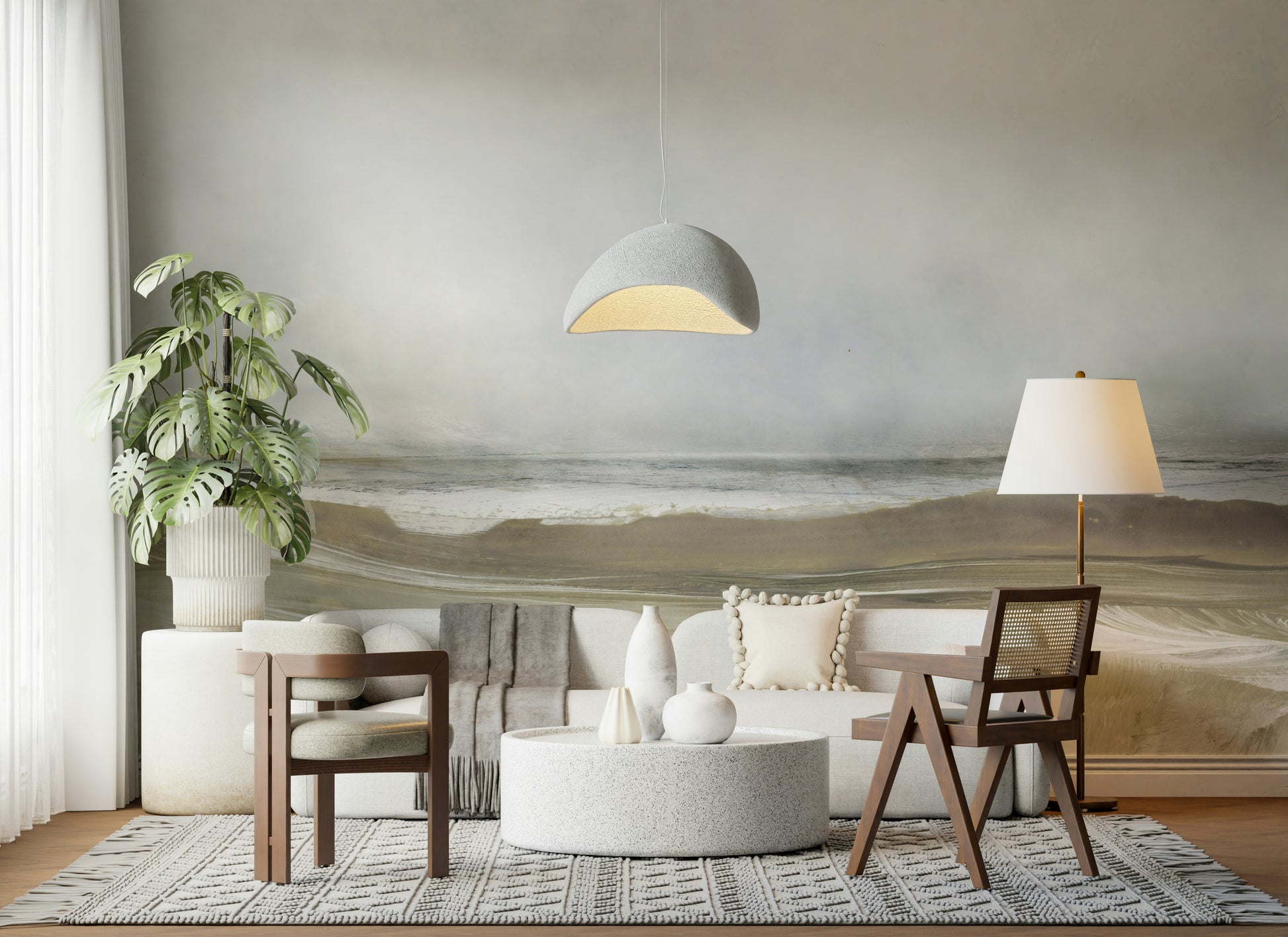 A contemplative gentle wave wallpaper mural for a feature wall.