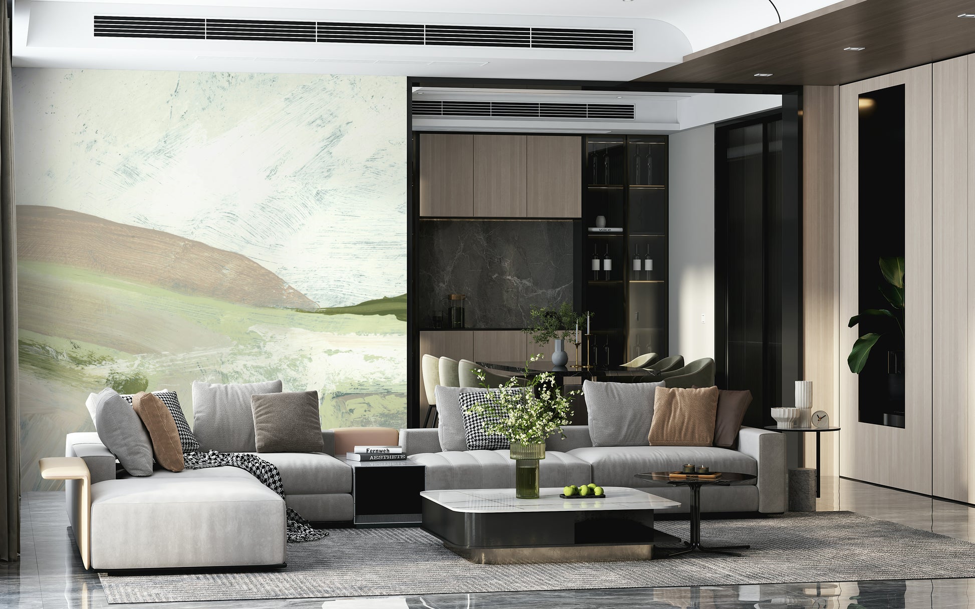 A contemplative gentle design wallpaper mural for a feature wall.