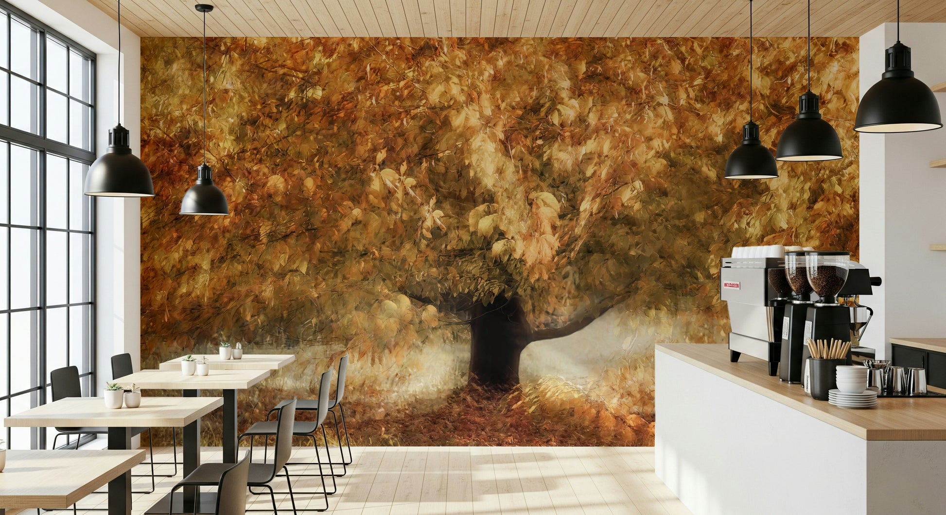 A contemplative golden pattern wallpaper mural for a feature wall.